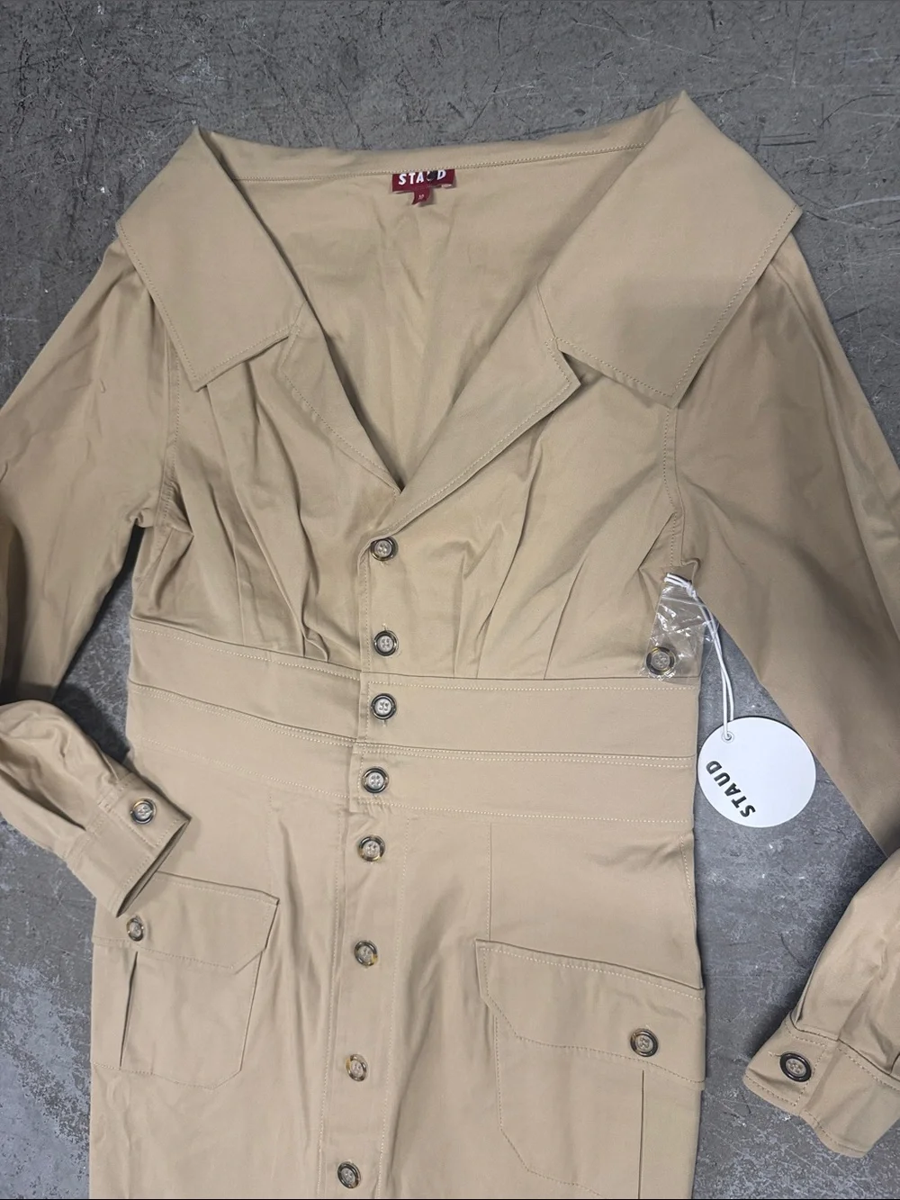 STAUD Beige Long-Sleeve Button-Front Midi Dress - Picture 3 of 5